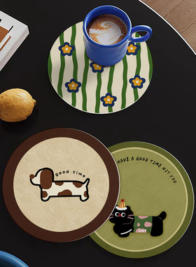卡通动物小号圆形家用杯垫可爱高级感餐垫防烫防滑餐桌垫杯碗盘垫