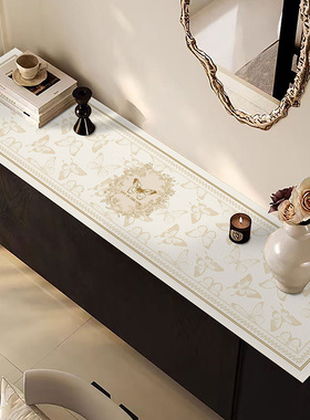 奶油风餐边柜垫免洗防水防油电视柜鞋柜台面保护垫法式皮革桌布