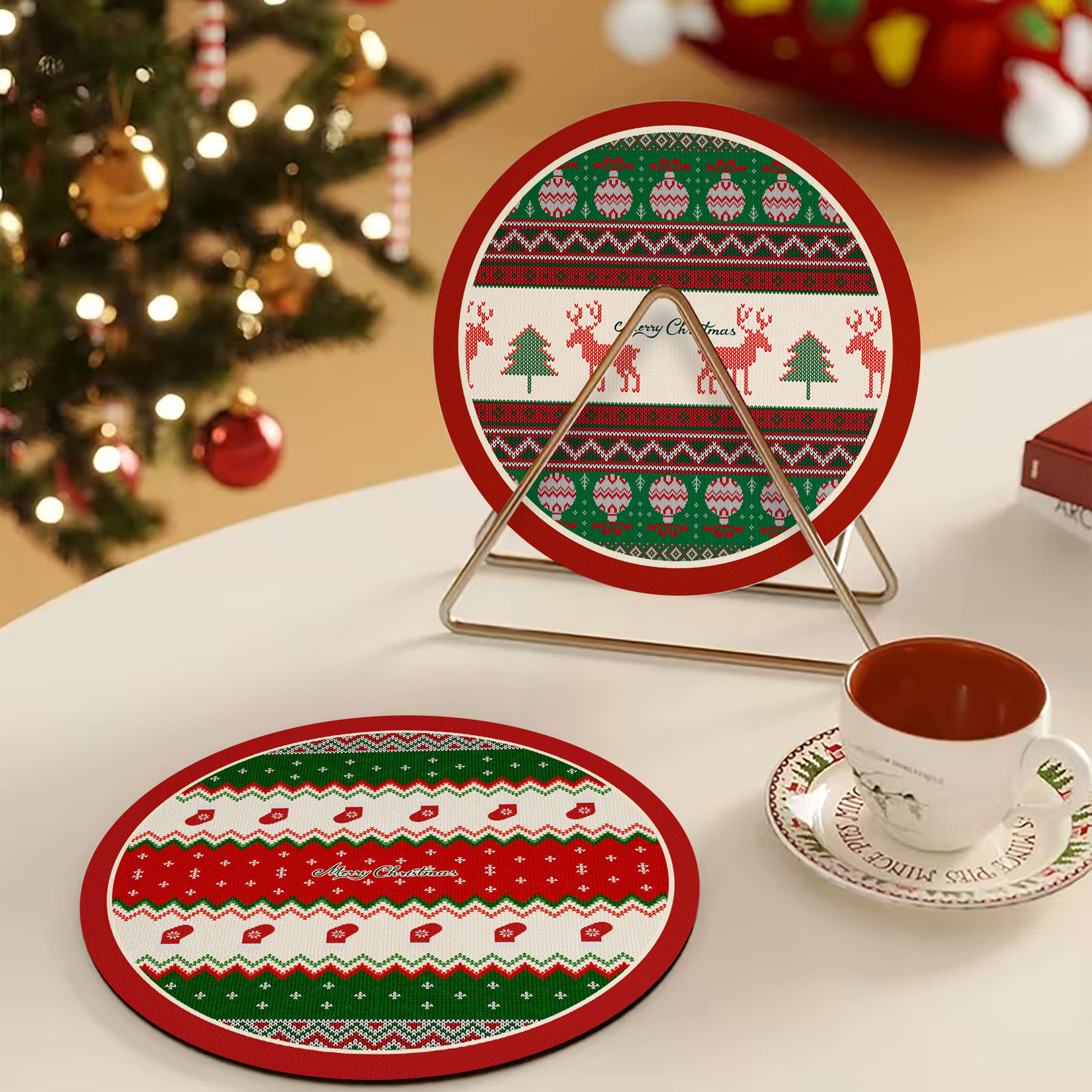圣诞ins风耐高温杯垫小圆隔热垫