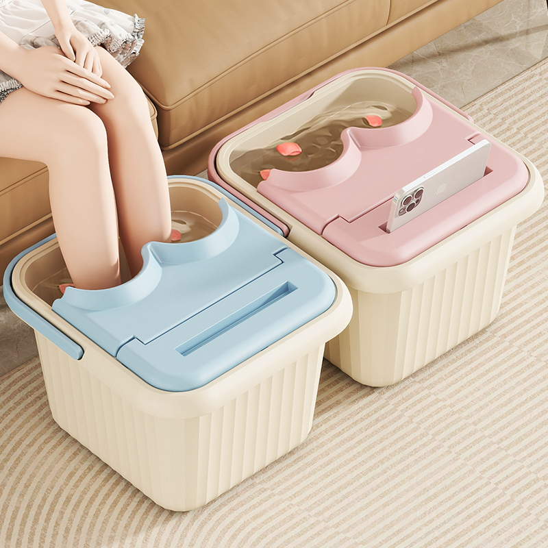 泡脚桶冬季家用加高加深泡脚盆凸点按摩足浴专用带盖保暖泡脚桶