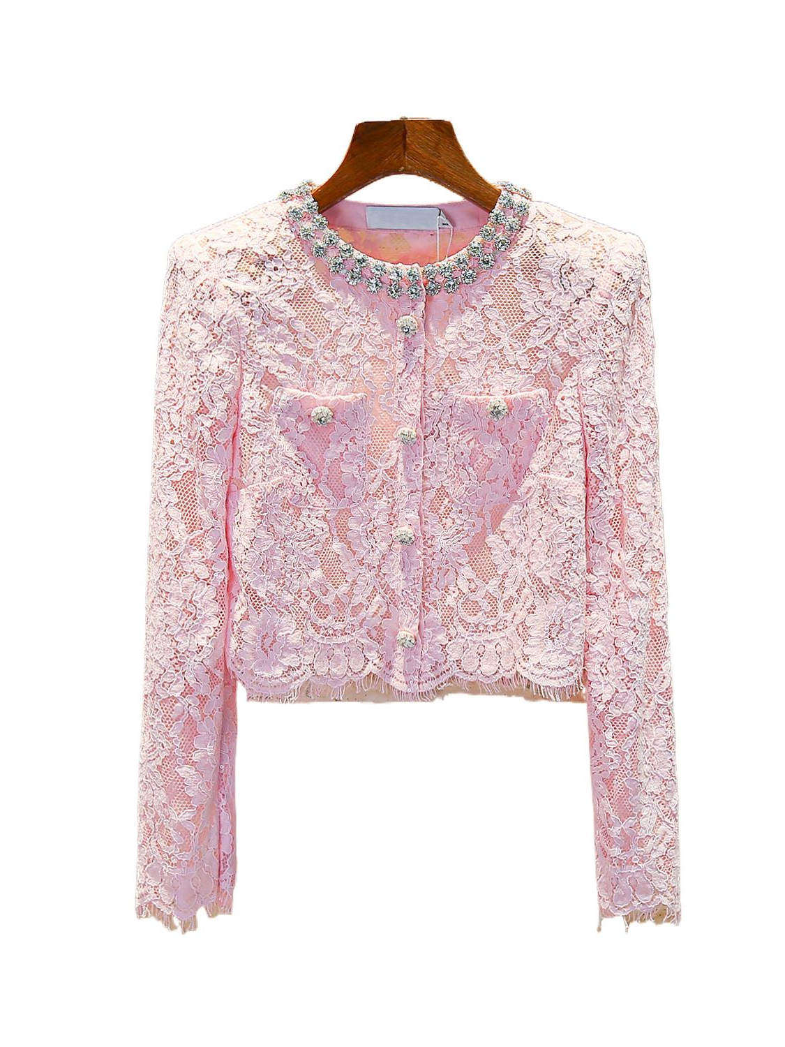 Chic Rhinestone French Tweed Lace Crop Jacket - Product image 5