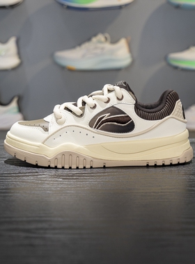 李宁布欧休闲鞋男子2025冬季新款低帮复古舒适软弹板鞋AGCV463