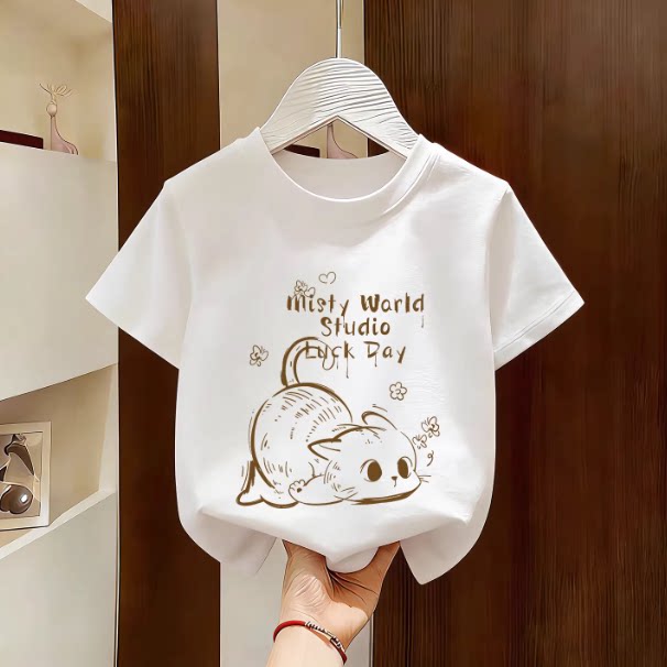 男女童短袖t恤2026新款慵懒白色纯棉夏季男孩儿童半袖上衣亲子装