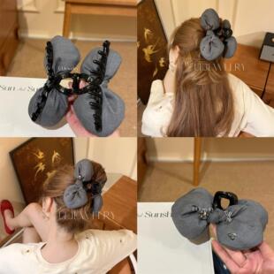 优依家 蝴蝶结大号盘发鲨鱼夹复古水钻好用抓夹 简约高级百搭好看