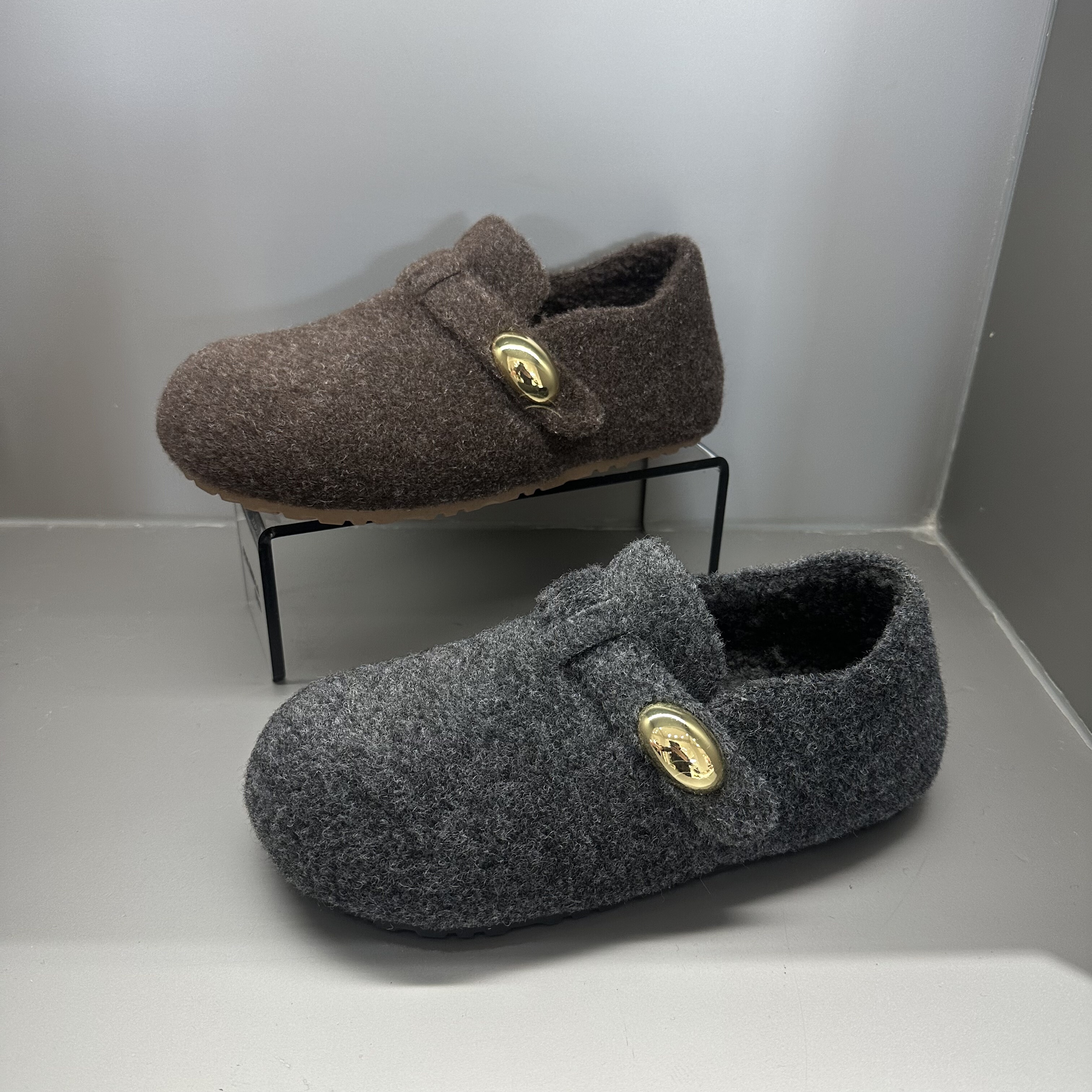 茵茵家2025秋冬季新款韩版圆头粗跟加绒勃肯鞋女魔术贴保暖棉鞋