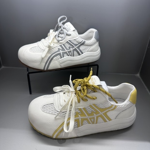 茵茵家2026春秋新款韩版真皮网面透气德训板鞋女软底学生休闲鞋潮