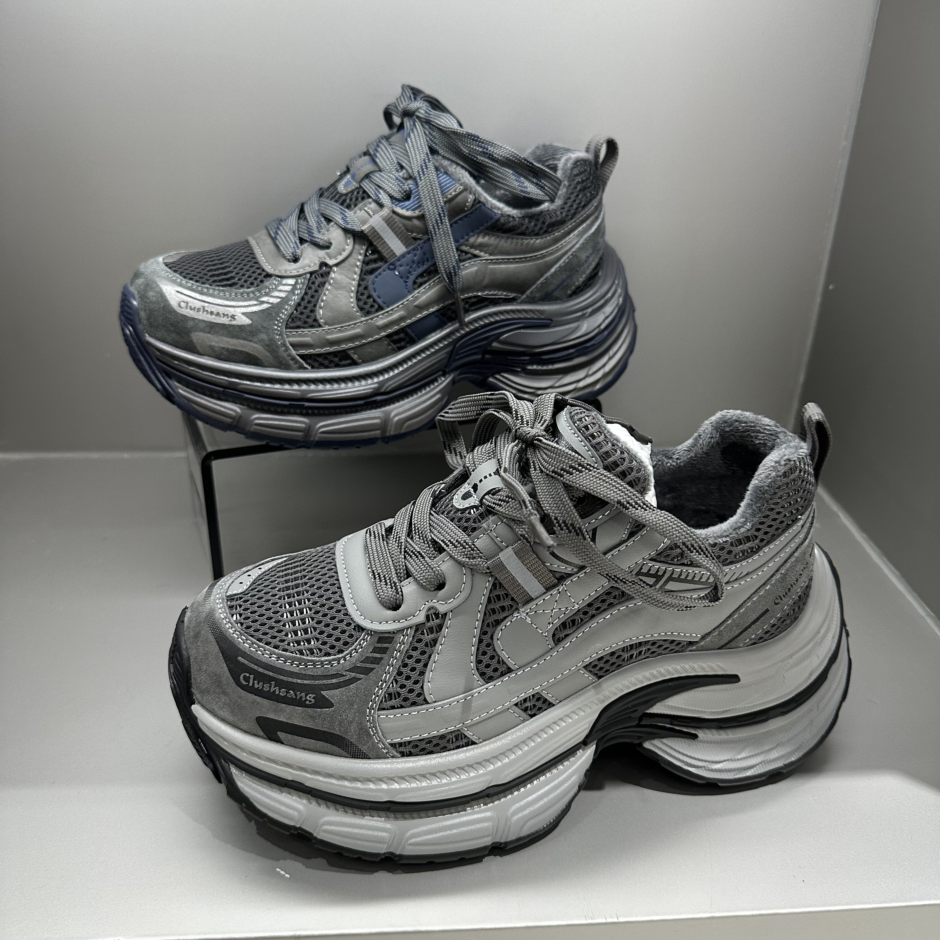 茵茵家2025秋冬欧洲站真皮圆头厚底增高加绒老爹鞋女时尚运动鞋潮