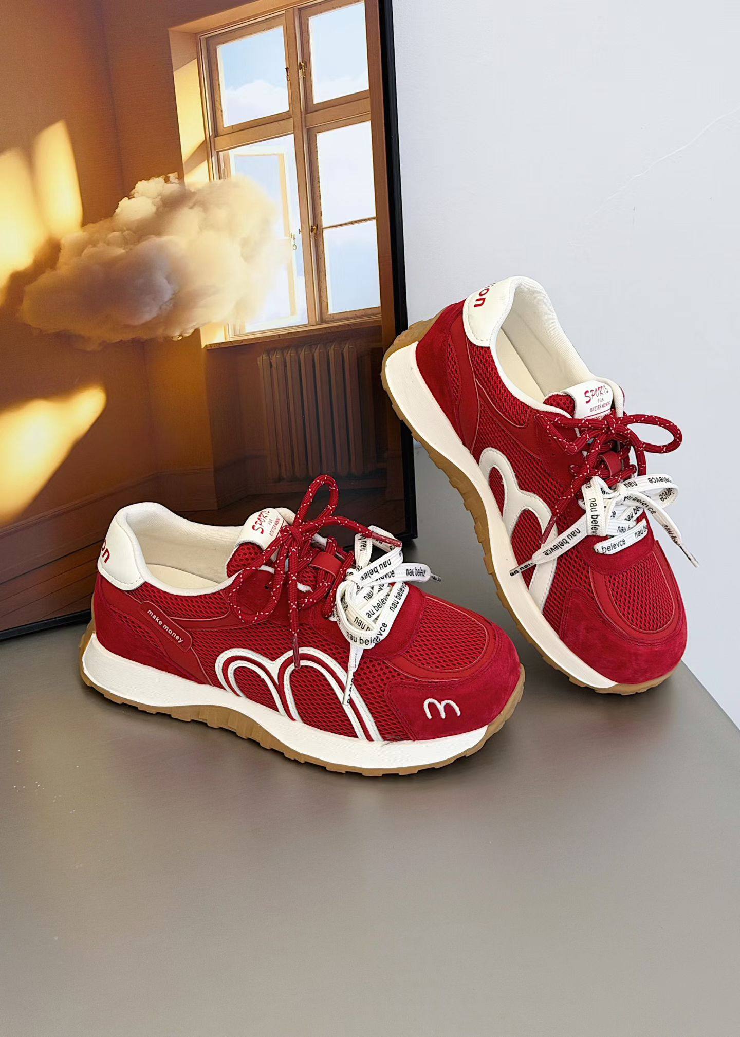 茵茵家2026春秋新款欧货真皮网面透气平底运动鞋女轻便休闲德训鞋,女鞋,德训鞋,淘宝优惠券,粉丝福利购,淘宝优惠卷