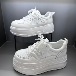 茵茵家2026春秋季真皮学院风圆头网面厚底小白鞋女透气轻便休闲鞋