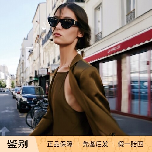 YSL圣罗兰SLM94_F时尚猫眼款复古板材潮流女太阳镜黑色防晒墨镜