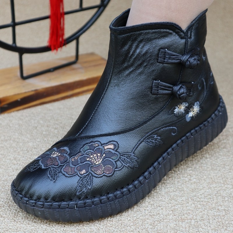 冬季女鞋加厚保暖棉鞋老北京布鞋民族风妈妈鞋高帮绣花鞋防滑防水