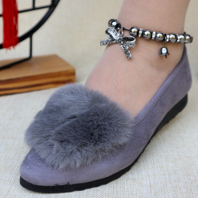 鞋子女秋冬季加绒毛毛鞋平底尖头一脚蹬豆豆鞋休闲轻巧老北京布鞋,女鞋,传统布鞋,淘宝优惠券,粉丝福利购,淘宝优惠卷