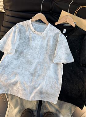 韩版满天星重磅潮休闲短袖bf风t恤男款夏季宽松潮牌美式男士上衣