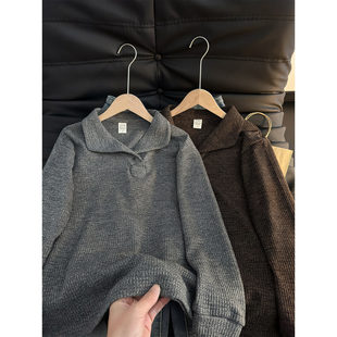 老钱风棕色正肩polo衫男款春季轻奢针织长袖t恤翻领打底衫高级感