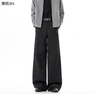 分割设计通勤纯色阔腿长裤 春夏季 男士 小众高级感立体剪裁直筒西裤