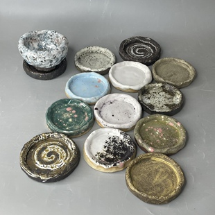 手工陶瓷杯垫茶具内径6厘米粗陶创意文艺礼品摆件爬宠守宫食盆