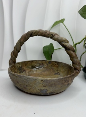 日式侘寂风手作露草提篮小钵豆皿零食水果小碟果篮