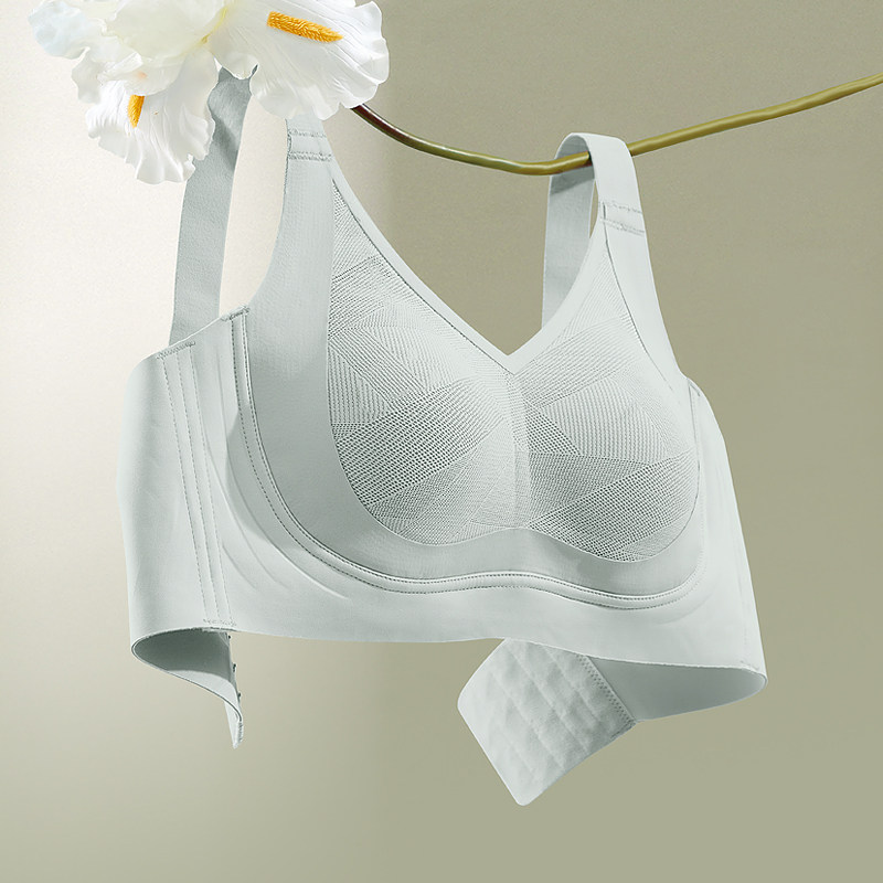 QNM内衣女大胸显小收副乳防下垂调整型薄款文胸薄荷曼波绿