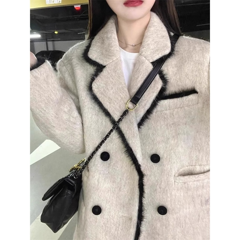 小香风毛呢西装外套女冬季新款加绒加厚高级感慵懒风毛呢子大衣