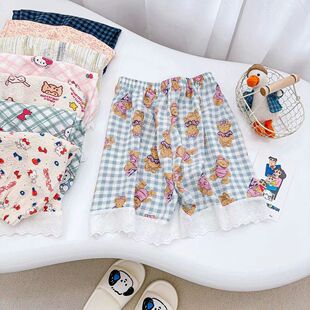 蕾丝短裤 夏季 居家内衣休闲外穿睡衣家居服 卡通格子女士睡裤 家居裤