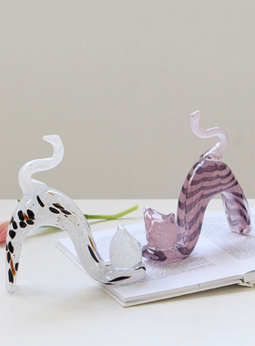 北欧艺术琉璃小花猫玻璃酒柜摆件