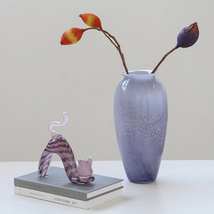 高款ins紫色水培鲜花玻璃工艺品卧室水培花瓶大肚高级感插花居家