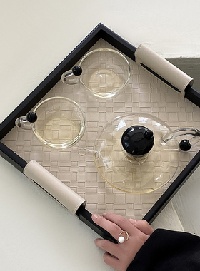 木制皮革收纳托盘现代轻奢摆件盘