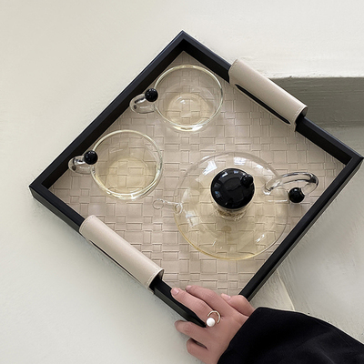 木制皮革收纳托盘现代轻奢摆件盘