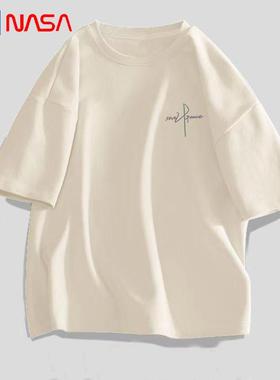 NASA联名纯棉白色短袖t恤男女薄款宽松新款纯色百搭情侣装潮2025