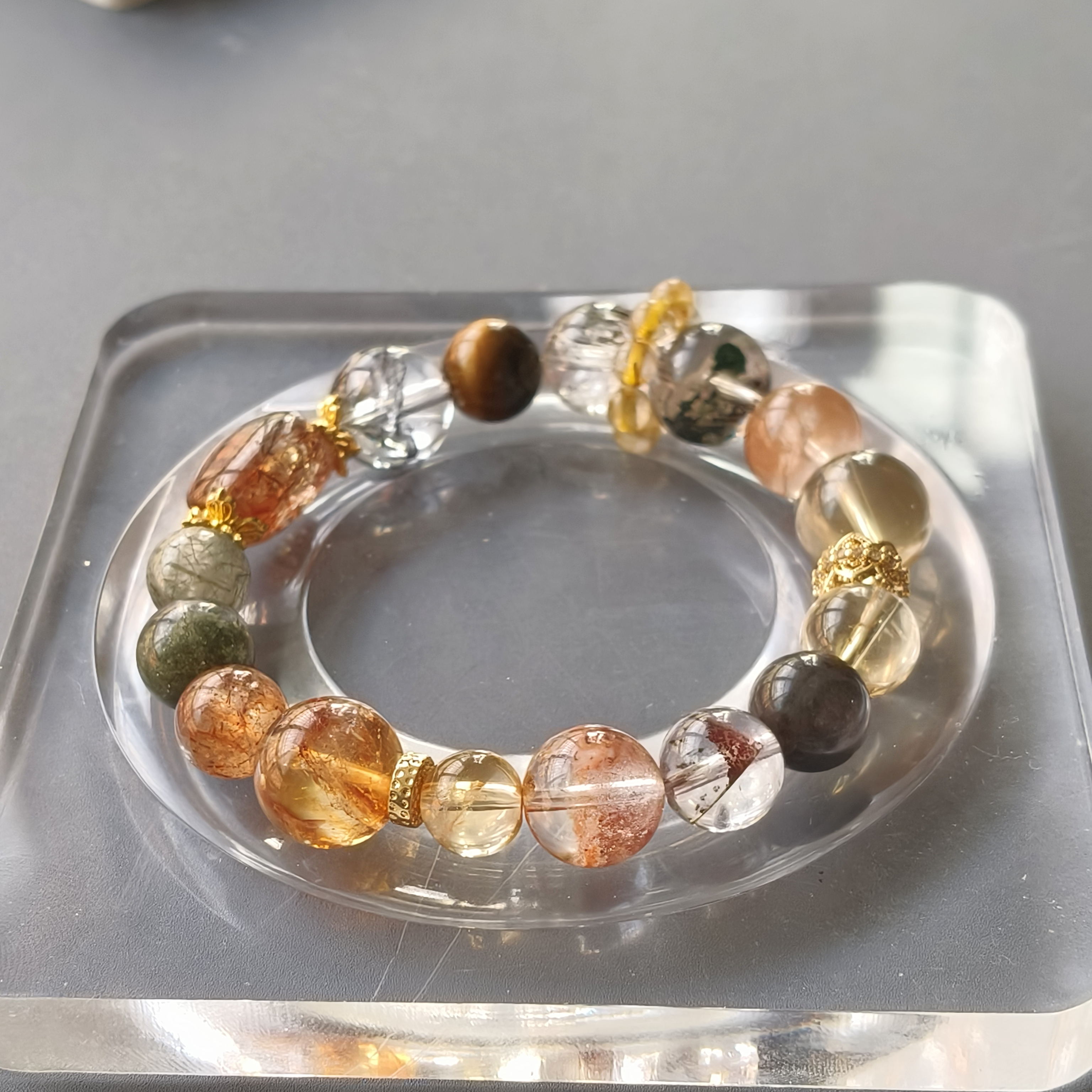 天然水晶手链多宝绿发晶黑金超七绿幽灵手串原创设计黄水晶招财