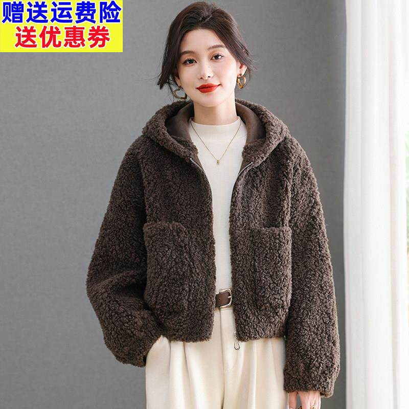 水貂绒皮草大衣外套女开衫短款连帽衫拉链羊剪绒宽松2025秋冬口袋