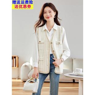 针织外套女开衫中长款羊毛衫无袖马甲背心宽松大码V领单排扣春秋