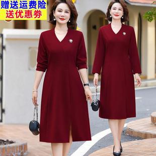 妈妈结婚礼服高贵新款加绒连衣裙冬天喜婆婆婚宴装年轻加大码旗袍