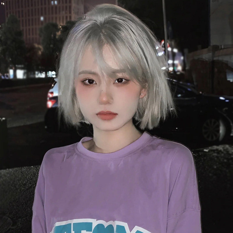 网红奶奶灰假发女短发酷自然全头套铅笔灰短直发波波头烟灰银灰色