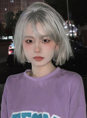 网红奶奶灰假发女短发酷自然全头套铅笔灰短直发波波头烟灰银灰色