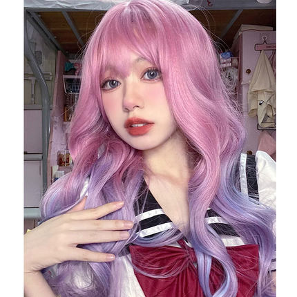 网红假发女长卷发星空紫色粉蓝挑染彩渐变lolita全头假发套轻薄透