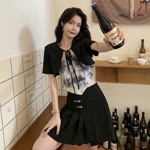 系带挂脖不规则吊带背心女夏季辣妹穿搭披肩短袖开衫俩件套上衣