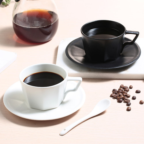 简约日式风格陶瓷咖啡杯碟白黑色哑光咖啡杯子家用复古咖啡杯套装 - 封面