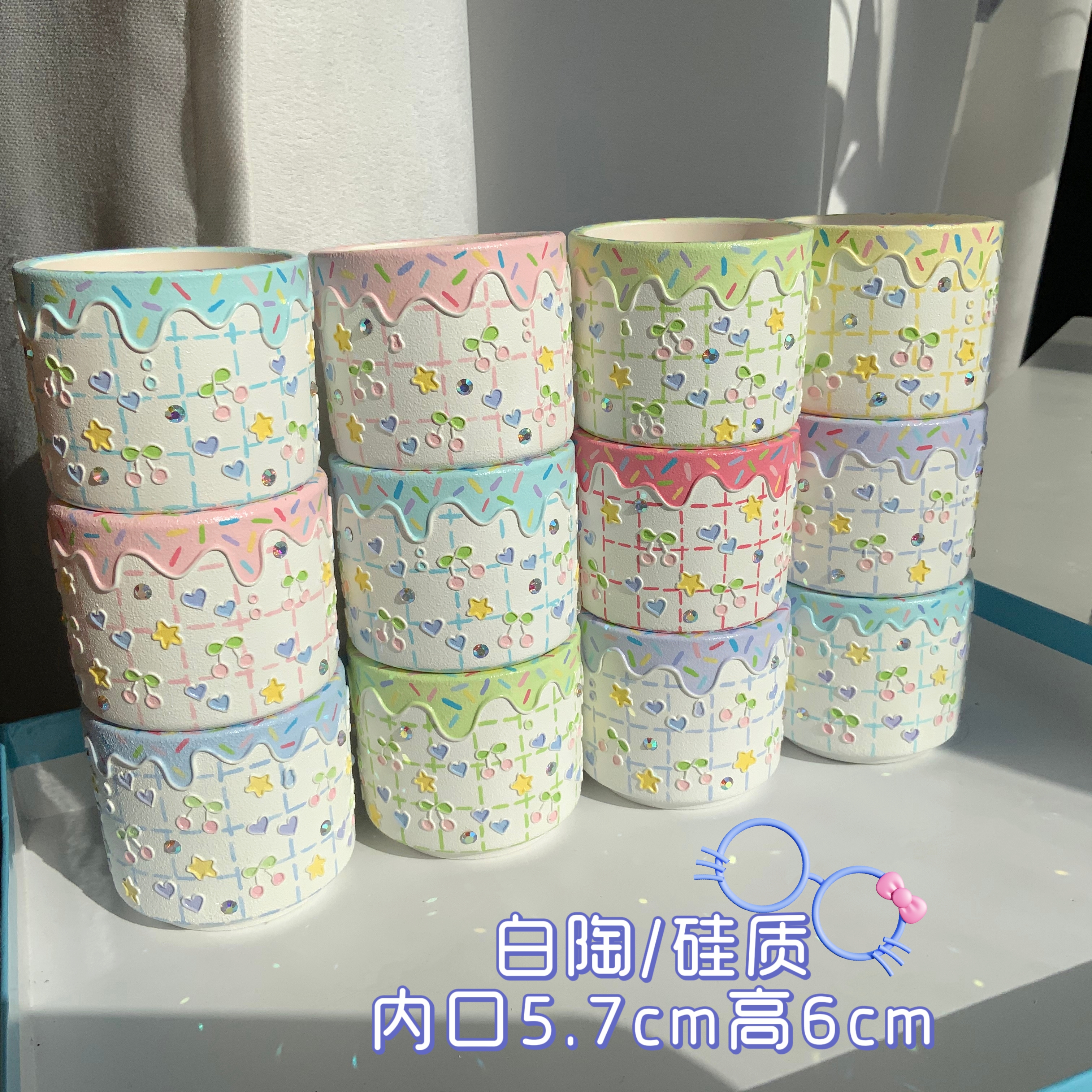 DuoYa朵吖原创马卡龙色系冰淇淋多肉花盆硅质颜料手绘盆陶瓷透气