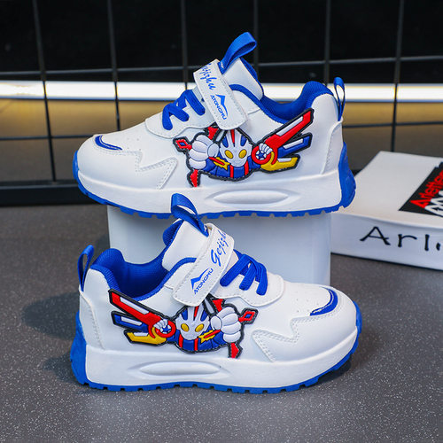 奥特曼男童运动鞋2025秋冬新款儿童加绒二棉保暖板鞋皮面小白鞋子