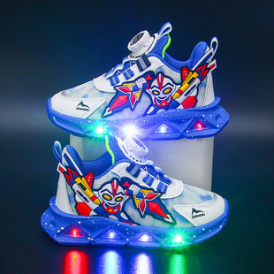 奥特曼儿童运动鞋2025春秋季新款发光带灯男童鞋子网面透气中小童