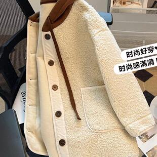 今年流行连帽羊羔毛外套女秋冬大码胖mm遮肉显瘦宽松加厚开衫上衣
