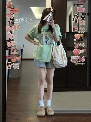 棉夏季甜酷少女盐系穿搭两件套装