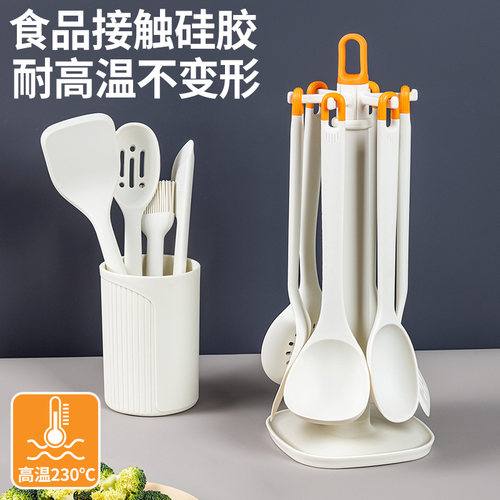 日本硅胶厨具套装家用锅铲炒菜铲子炒勺汤勺油刷耐高温不粘锅专用