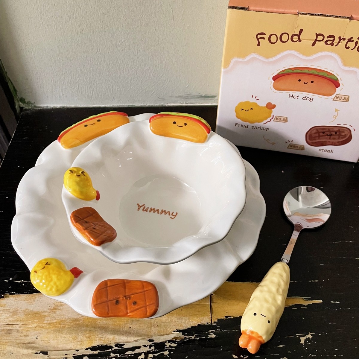 童真可爱萌汉堡炸虾面包陶瓷盘子釉下彩高颜值米饭碗沙拉盘早餐盘,餐饮具,盘,淘宝优惠券,粉丝福利购,淘宝优惠卷