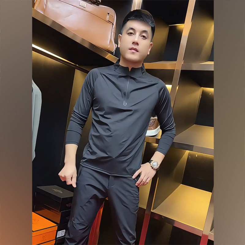 高端2025秋季男长袖半拉链套头小衫立领休闲百搭户外舒适运动T恤