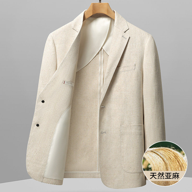 高端2026春夏季亚麻料休闲西装男士轻薄款时尚商务单西服外套上衣
