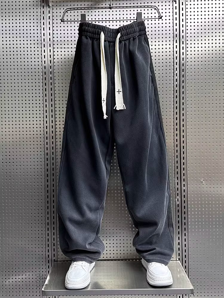 高端2025新款卫裤潮流裤子男士冬季美式高街宽松直筒覆古休闲长裤