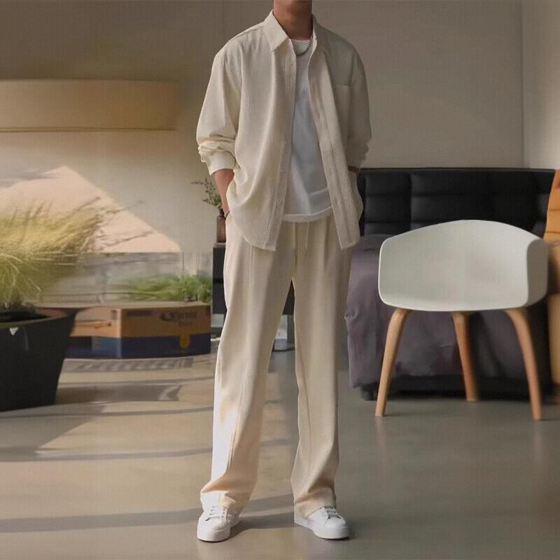 华夫格衬衫男士春季高级感薄款开衫百搭外套轻熟风穿搭休闲套装潮