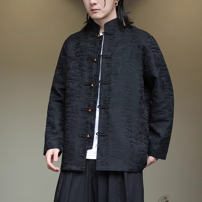 汉服夹克2026秋冬新款男士宽松中国风盘扣复古暗花唐装立领外套潮